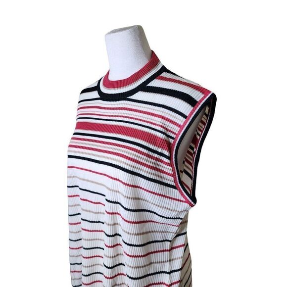 Vintage 1970s Tank Long Sleeve Sweater Set Striped Womens Size L White Red Ribbe - Picture 4 of 12